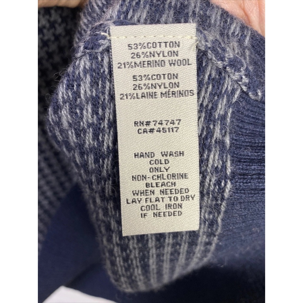 Bob Timberlake Sweater Mens L Merino Wool Blue Gray Houndstooth Pullover 1/4 Zip - Picture 5 of 7